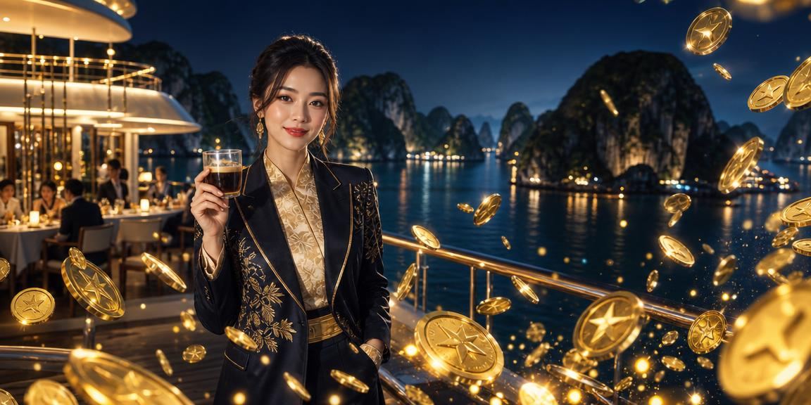 Người phụ nữ Việt Nam nhận thưởng và rebate từ tut4k với phong cảnh Vịnh Hạ Long